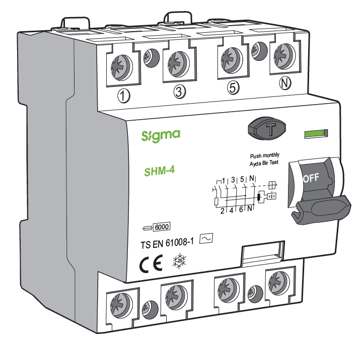 SGM4025030 Sigma 4P  25A Kaçak Akım Koruma Şalteri (AC Tipi) 10kA 30mA