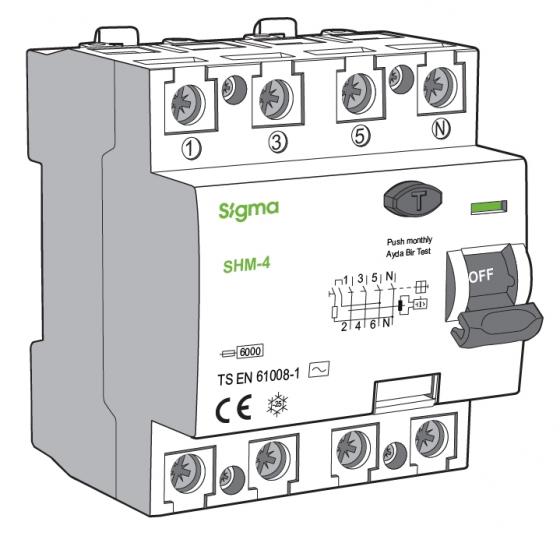 SGM4032030 Sigma 4P  32A Kaçak Akım Koruma Şalteri (AC Tipi) 10kA 30mA